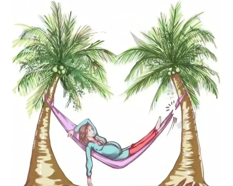 Woman sleeping on a breaking hammock