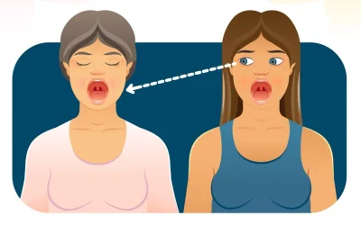 Cartoon image of a woman looking at an other woman sticking out her tongue figuring mirror neurons